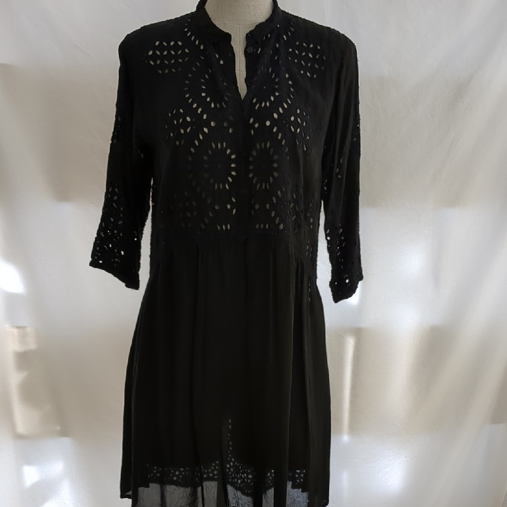 Johnny Was Black Eyelet Tunic Top